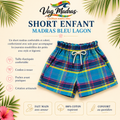 Short enfant madras Bleu Lagon – fait main