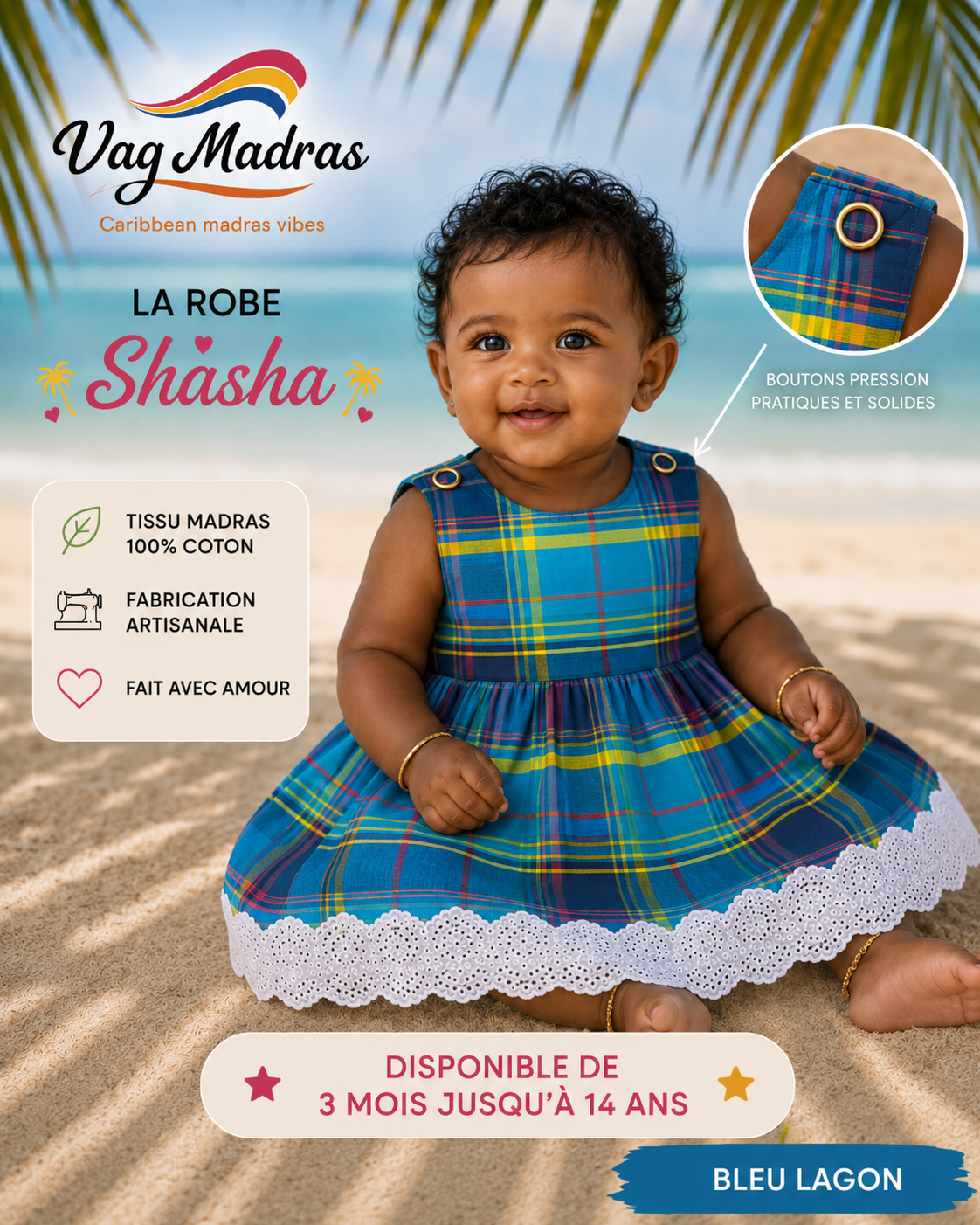 Robe Shasha madras & dentelle – fait main