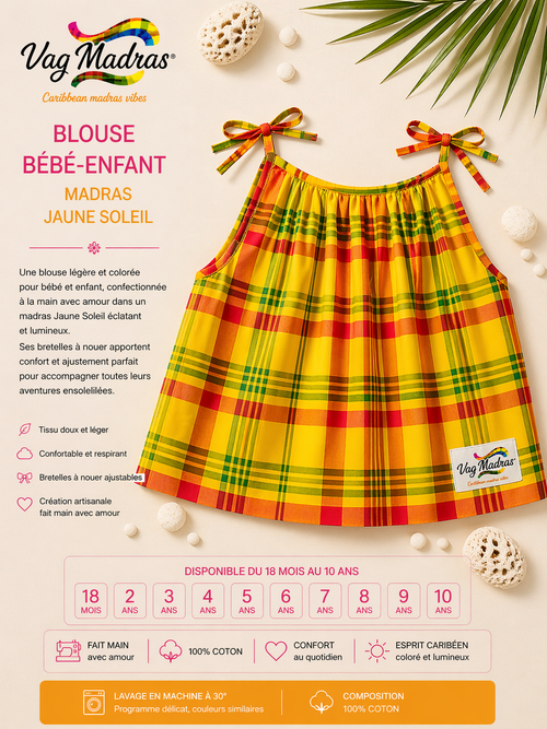 Blouse enfant madras – Bretelles à nouer – fait main