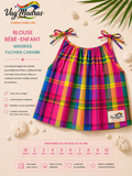 Blouse enfant madras Lagon Fuchsia  – bretelles à nouer