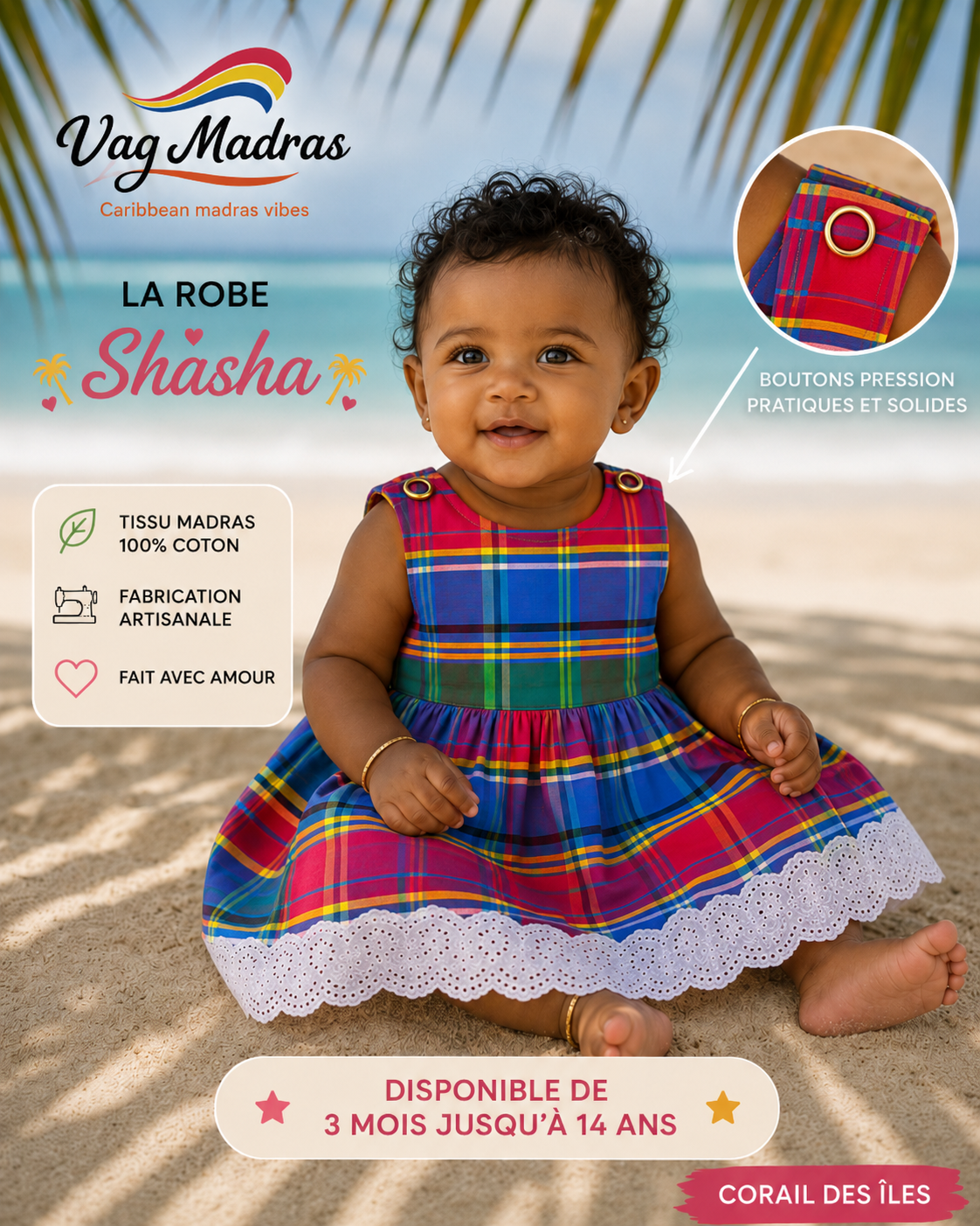 Robe Shasha madras & dentelle – fait main