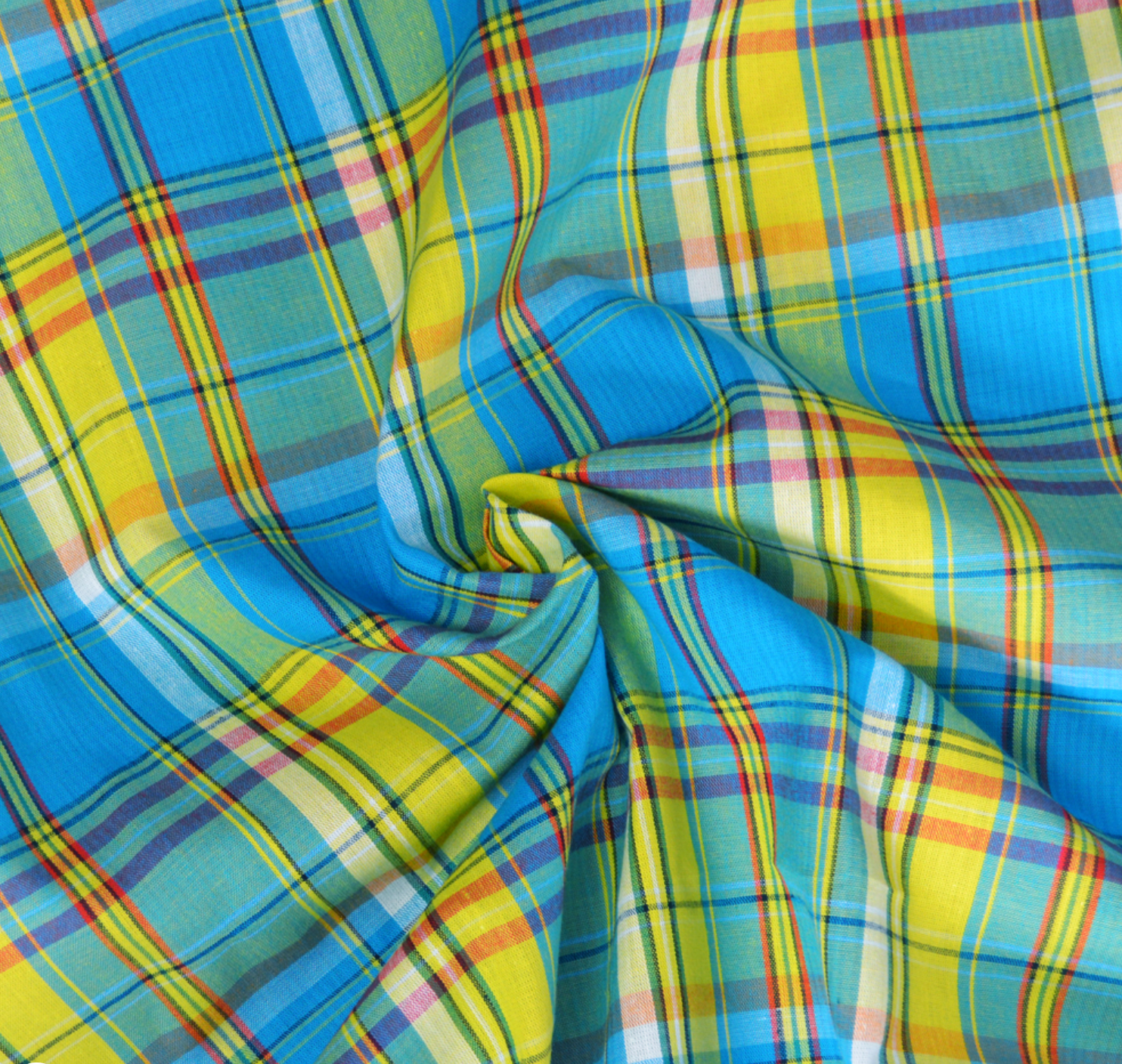 Tissu Madras Turquoise Soleil – 100% coton