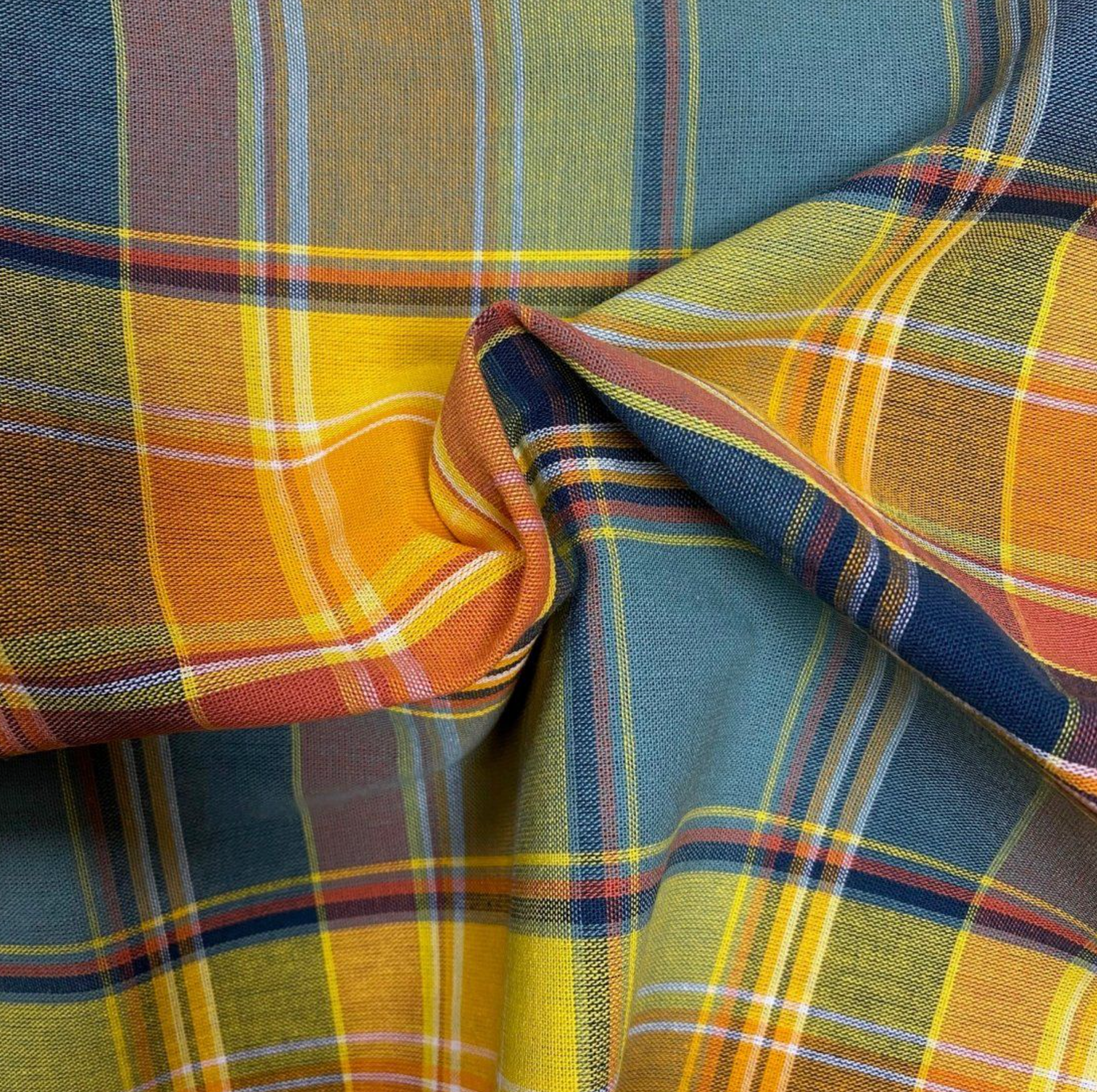 Tissu Madras Lagon Ambré – 100% coton