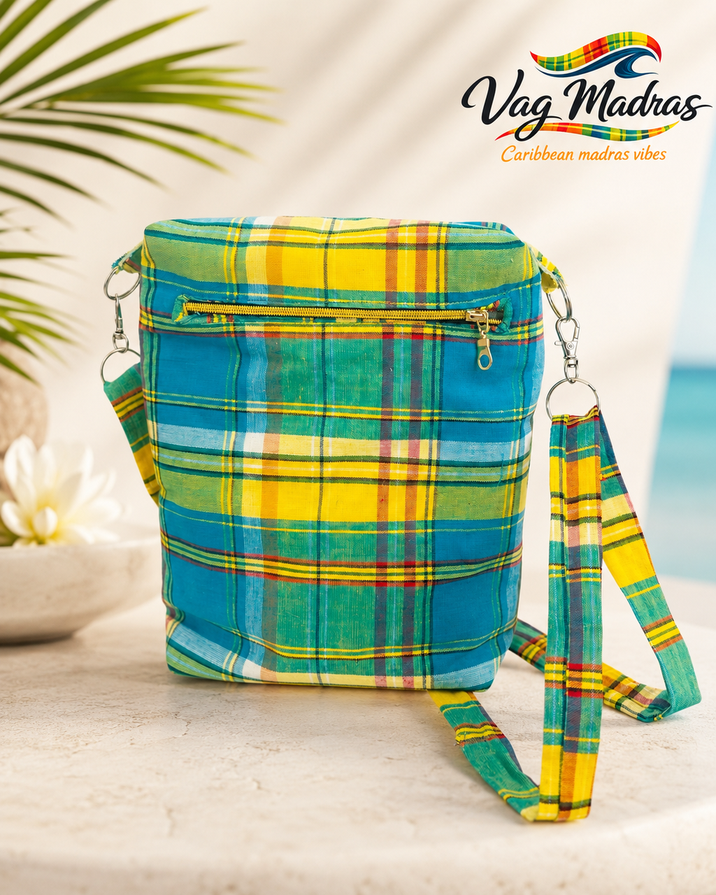 Sac bandoulière Madras personnalisable – Tissu au choix