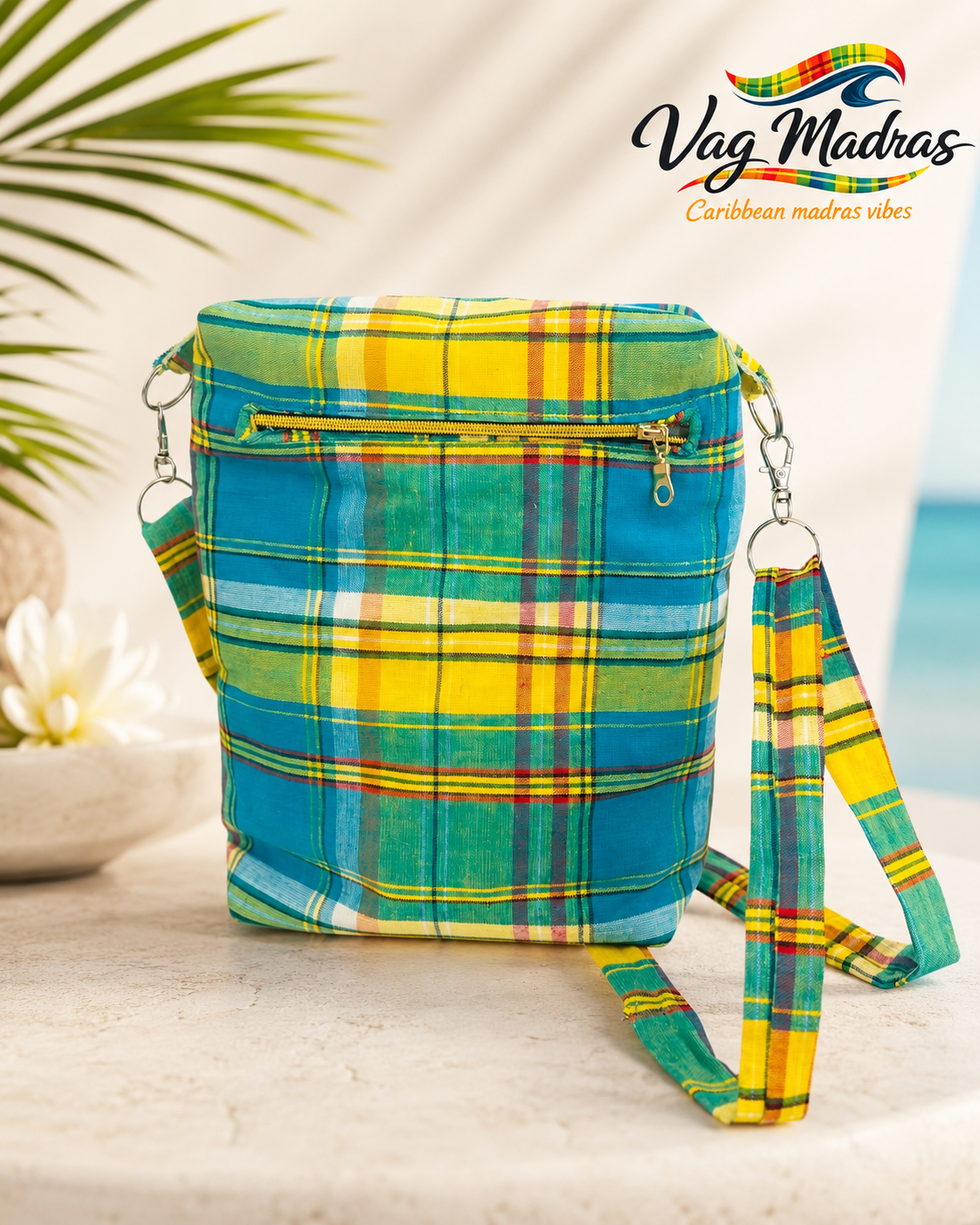 Sac bandoulière Madras personnalisable – Tissu au choix