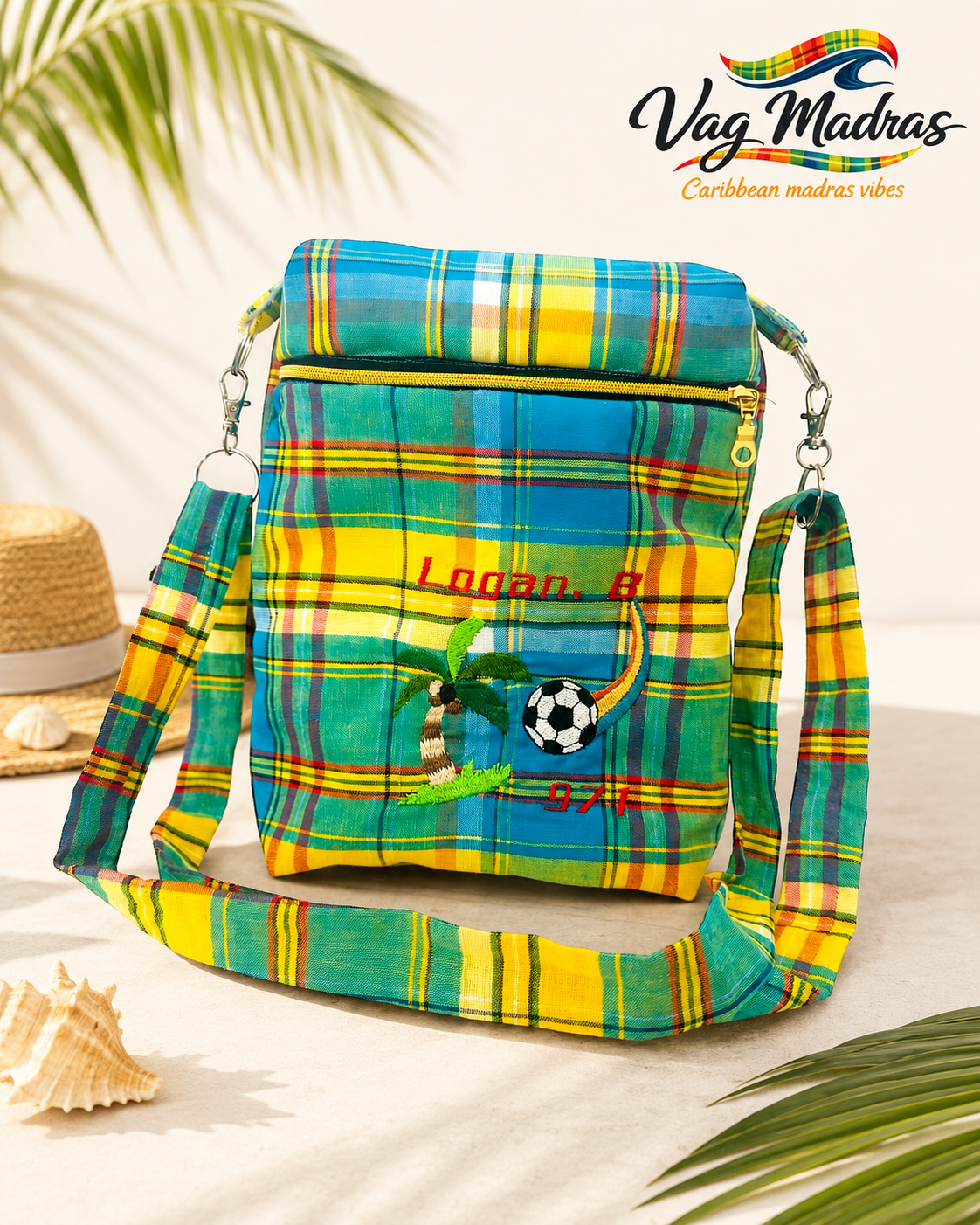 Sac bandoulière Madras personnalisable – Tissu au choix