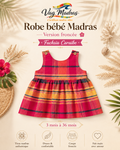 Robe froncée bébé madras Fuchsia Caraïbe – fait main