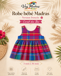 Robe froncée bébé madras Corail des Îles – fait main
