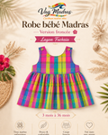 Robe froncée bébé madras Lagon Fuchsia – fait main