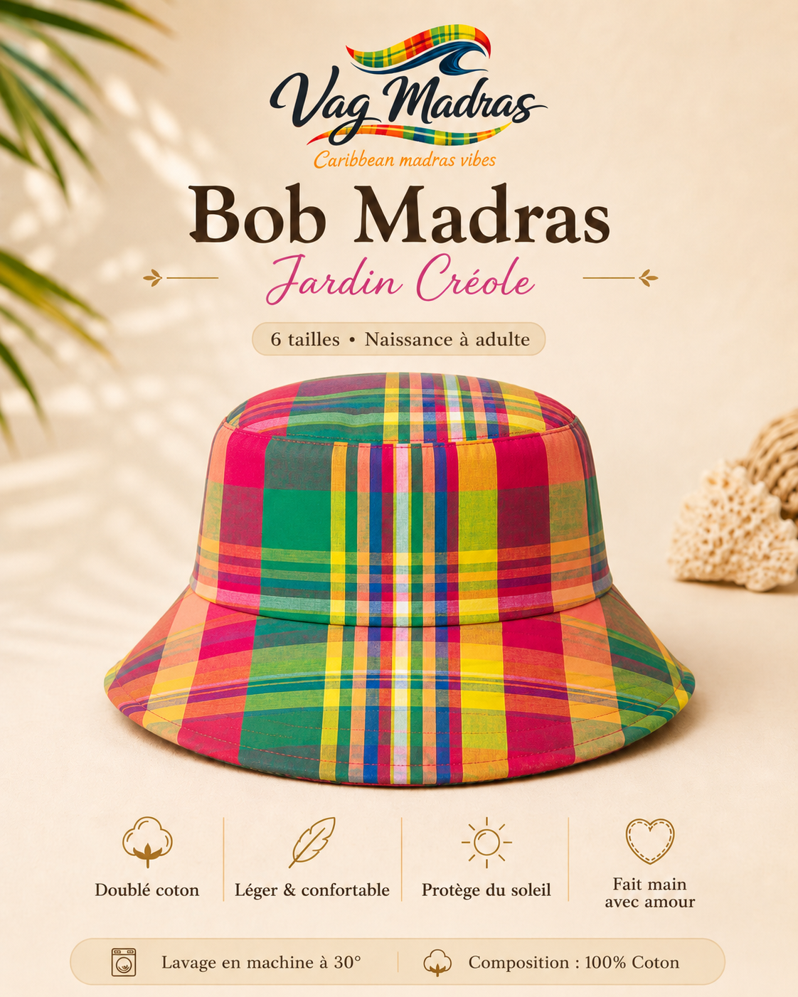 Bob madras Jardin Créole – fait main