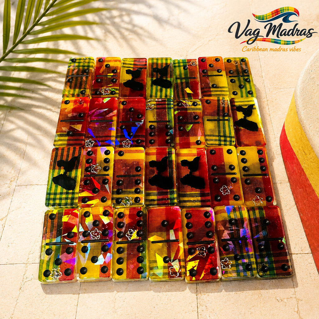 Jeu de dominos en résine Holographique Épais – Madras & Carte Guadeloupe