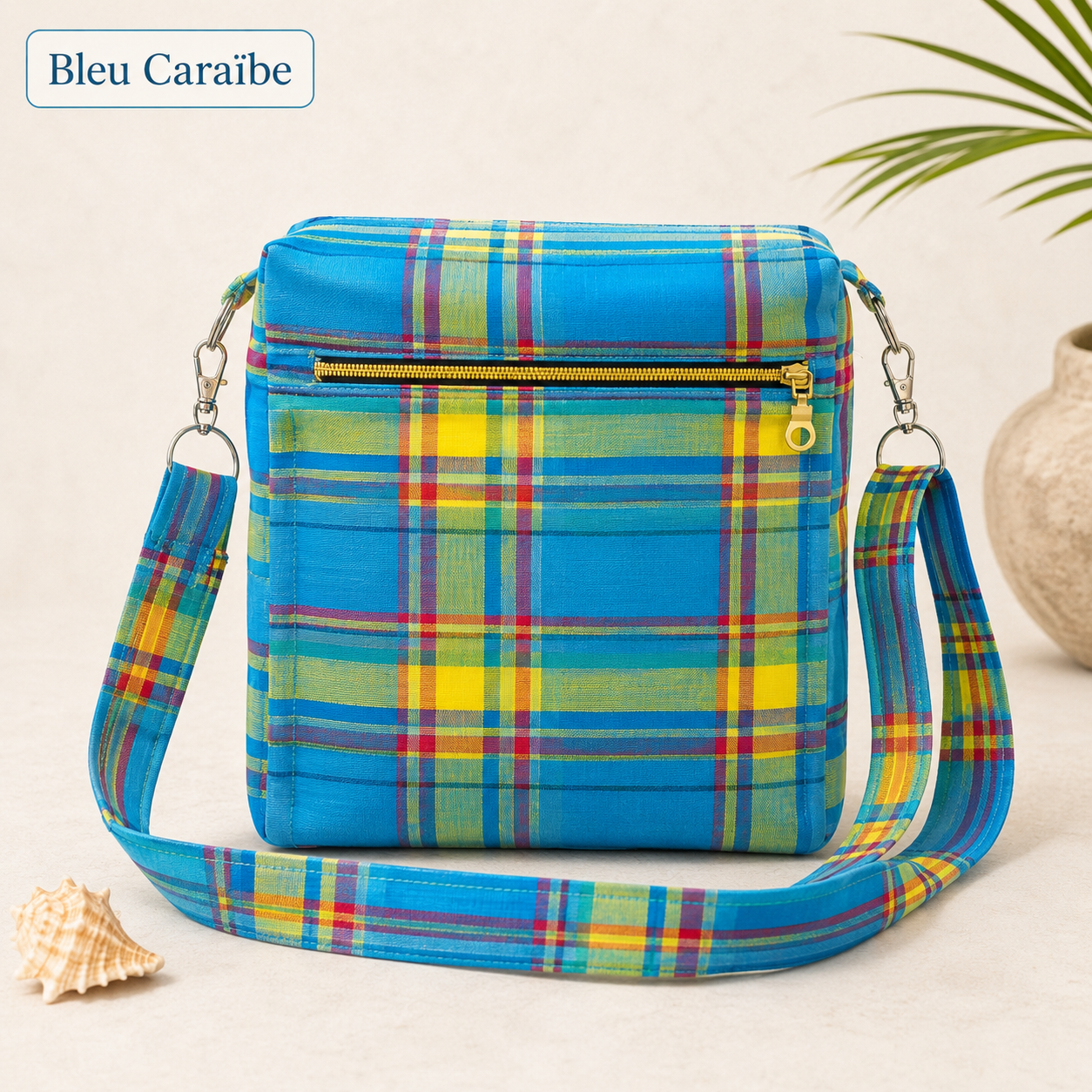 Sac bandoulière Madras personnalisable – Tissu au choix
