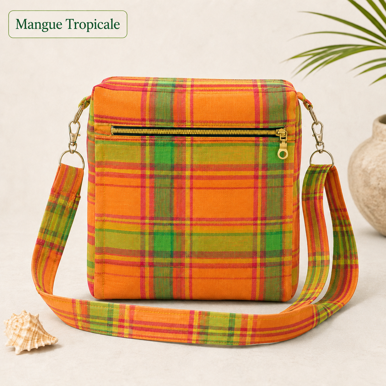 Sac bandoulière Madras personnalisable – Tissu au choix