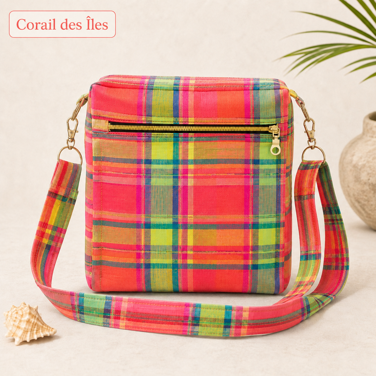 Sac bandoulière Madras personnalisable – Tissu au choix