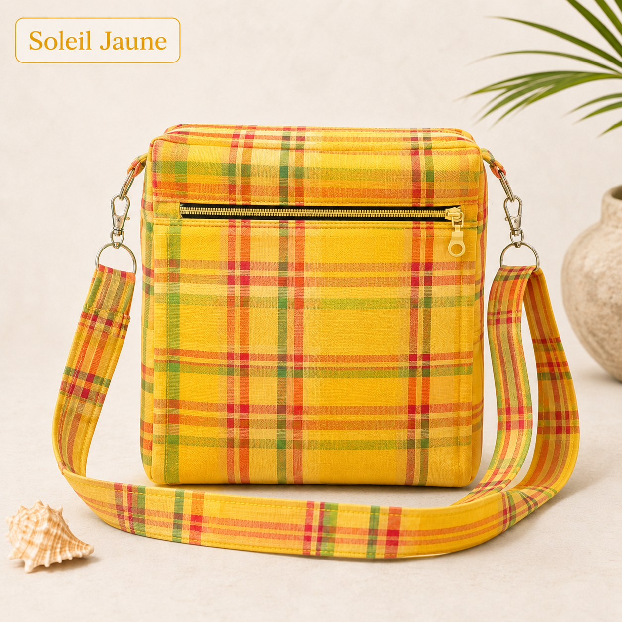 Sac bandoulière Madras personnalisable – Tissu au choix