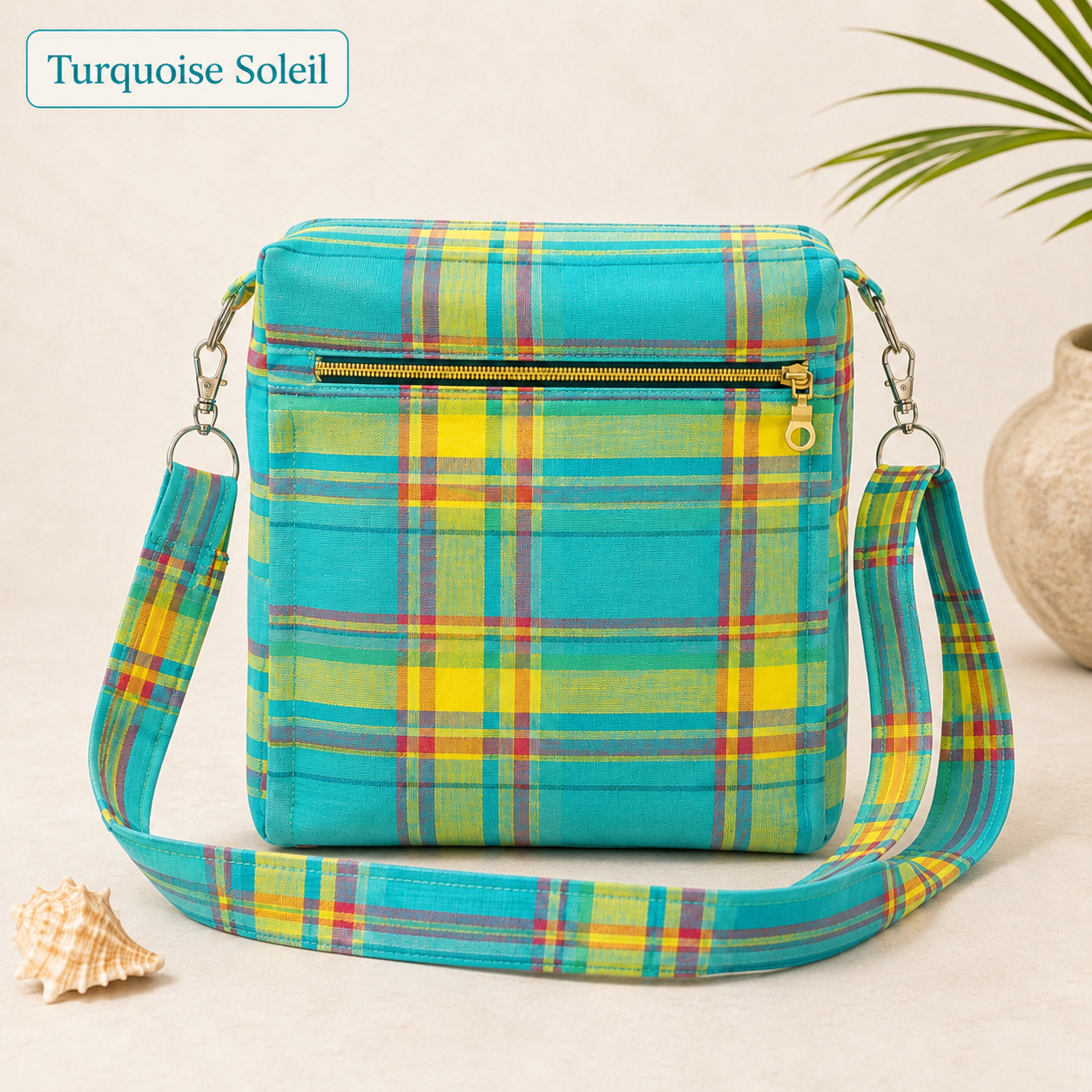 Sac bandoulière Madras personnalisable – Tissu au choix