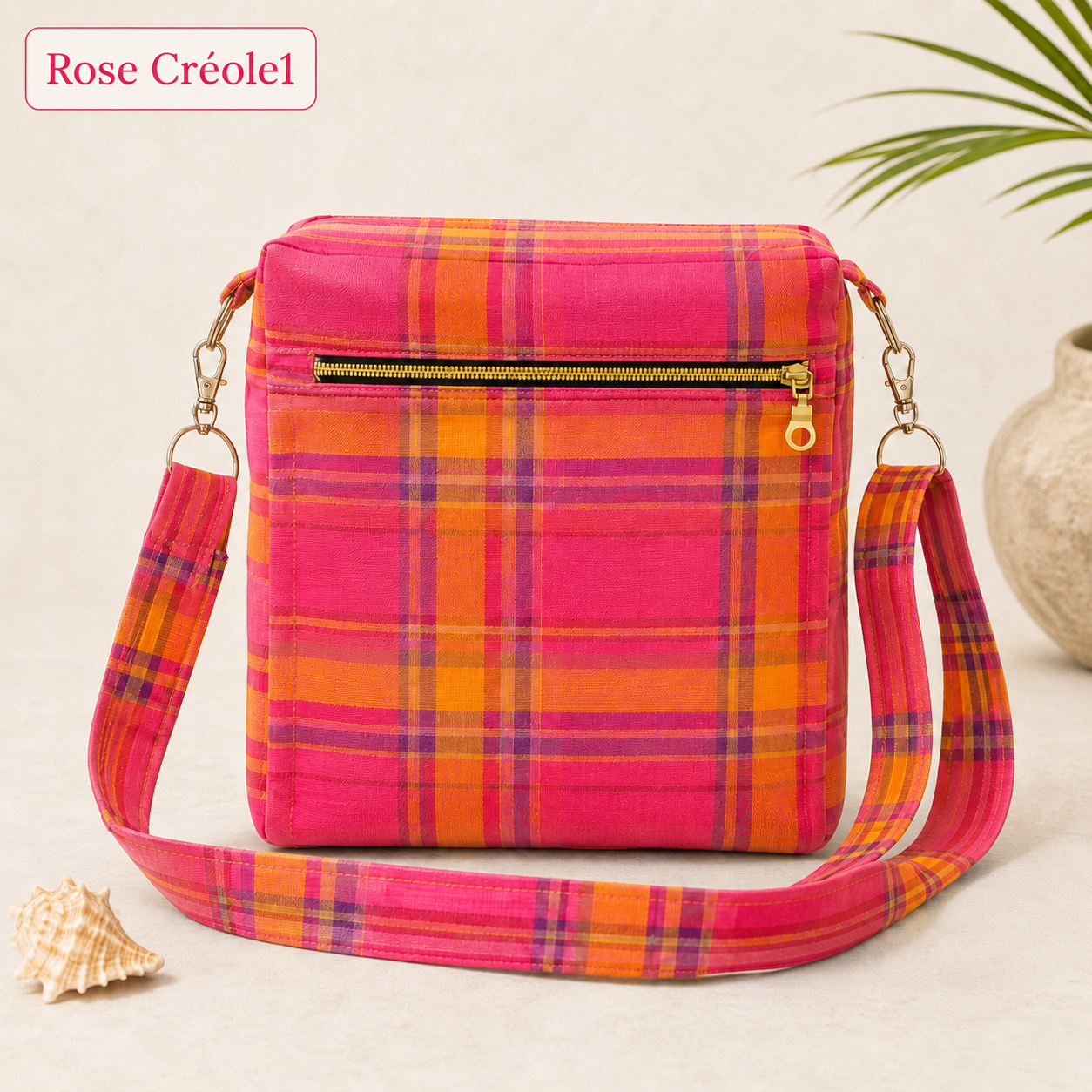 Sac bandoulière Madras personnalisable – Tissu au choix