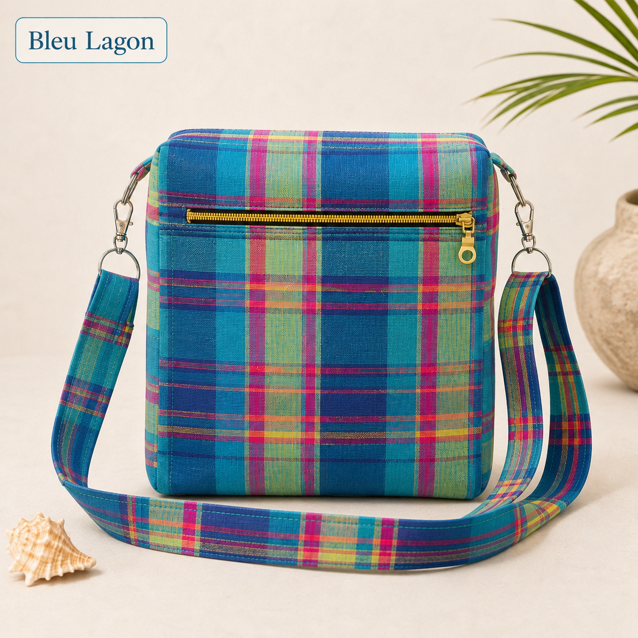 Sac bandoulière Madras personnalisable – Tissu au choix