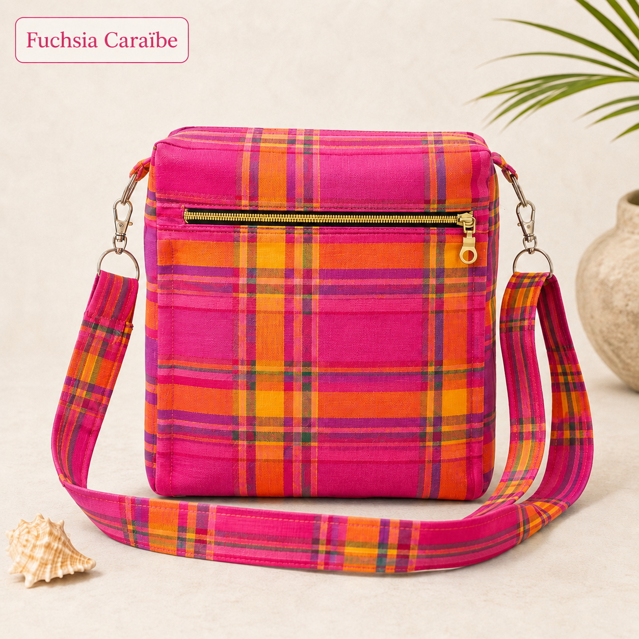Sac bandoulière Madras personnalisable – Tissu au choix