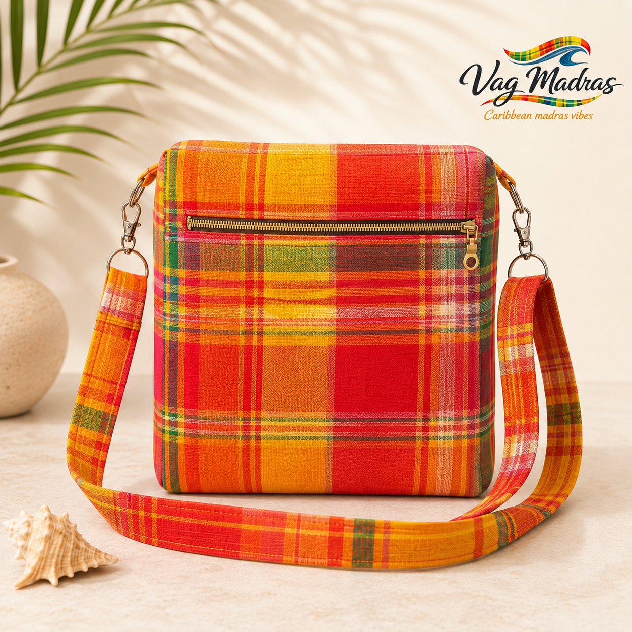 Sac bandoulière Madras personnalisable – Tissu au choix