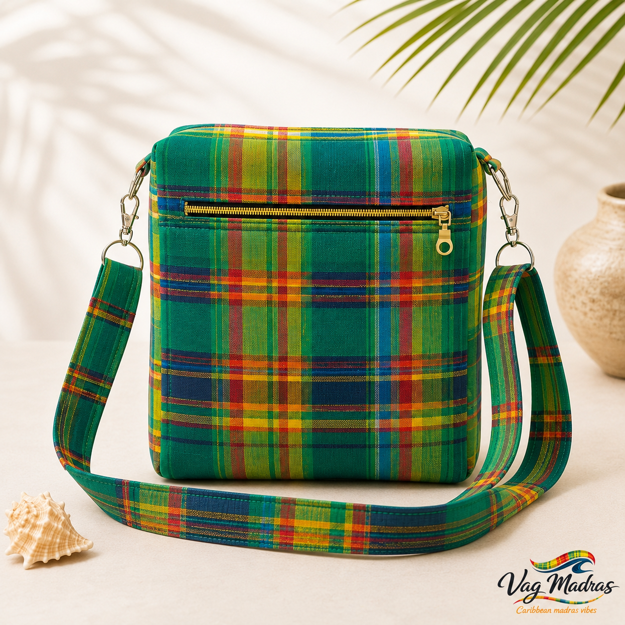 Sac bandoulière Madras personnalisable – Tissu au choix