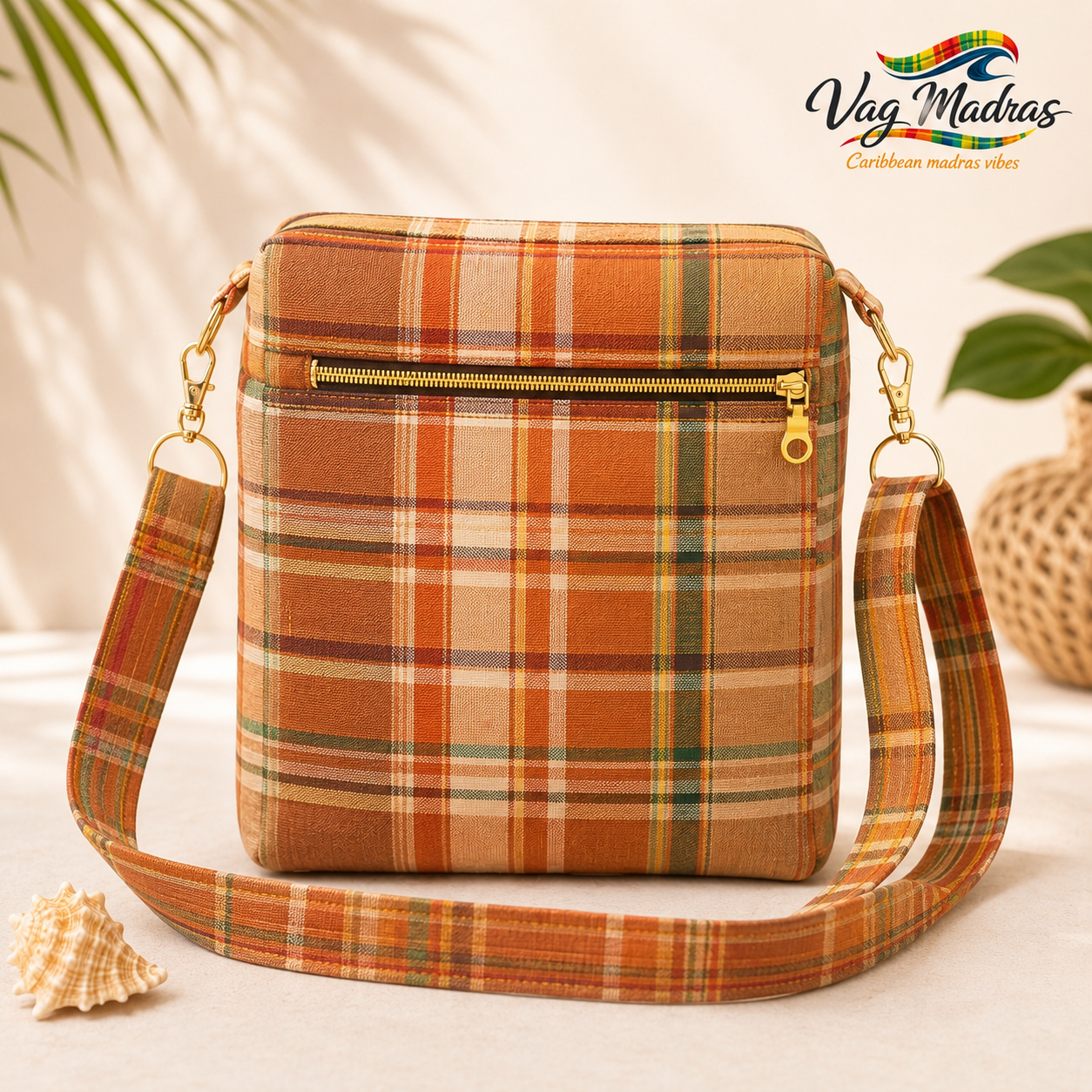 Sac bandoulière Madras personnalisable – Tissu au choix