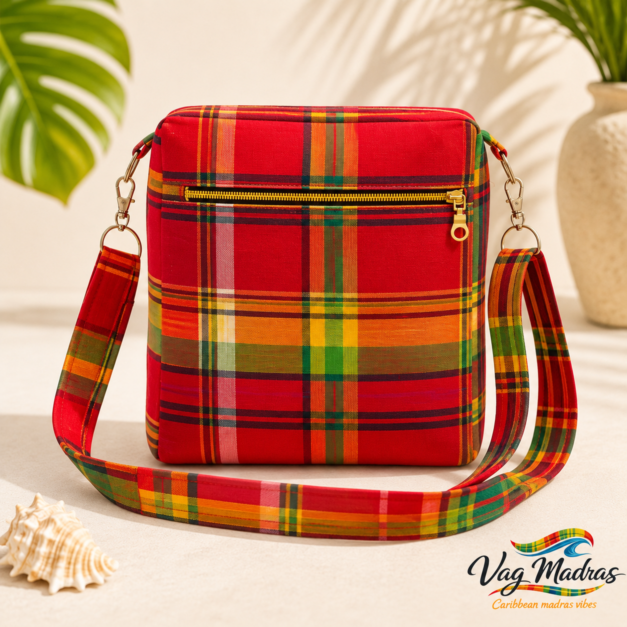 Sac bandoulière Madras personnalisable – Tissu au choix