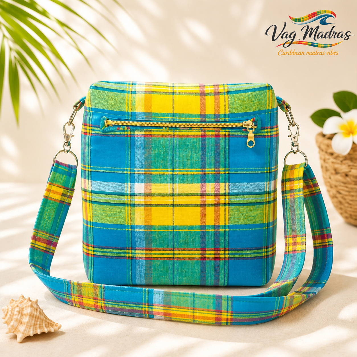Sac bandoulière Madras personnalisable – Tissu au choix