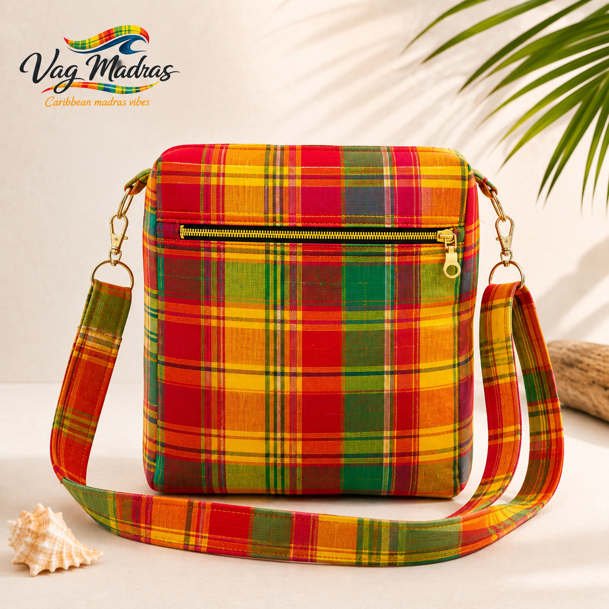Sac bandoulière Madras personnalisable – Tissu au choix
