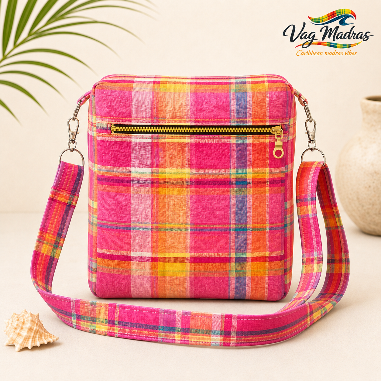 Sac bandoulière Madras personnalisable – Tissu au choix