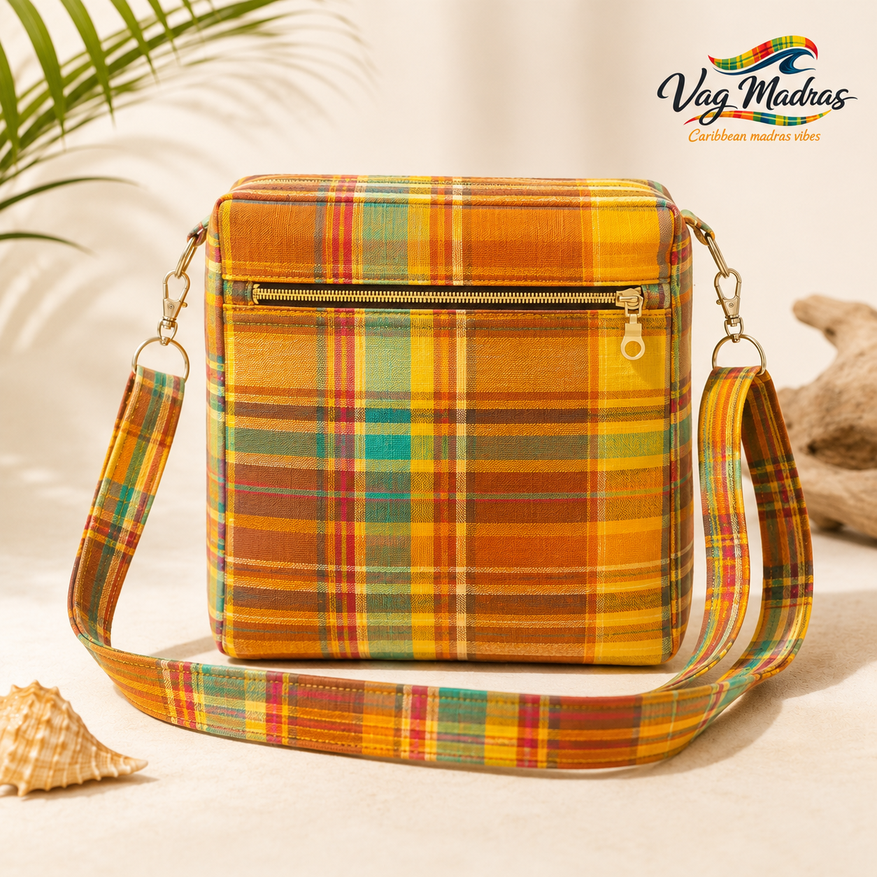 Sac bandoulière Madras personnalisable – Tissu au choix