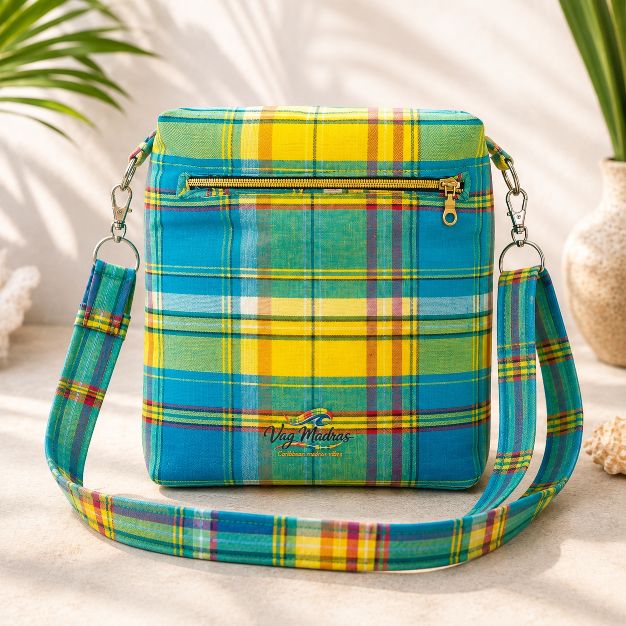Sac bandoulière Madras personnalisable – Tissu au choix