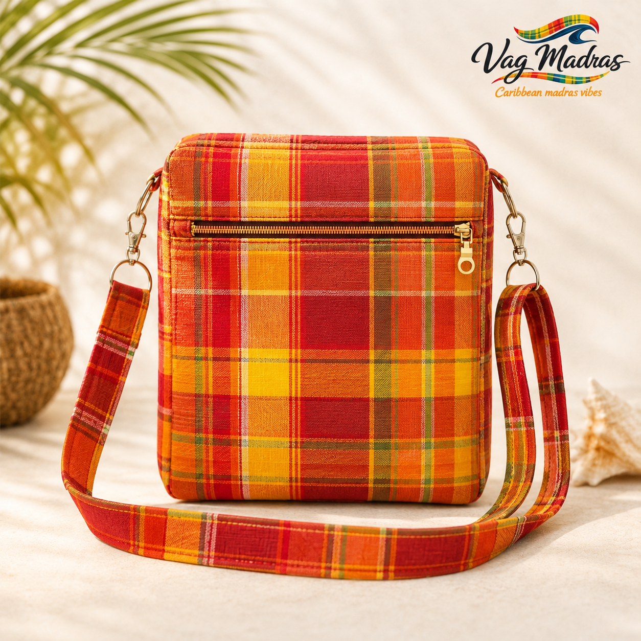Sac bandoulière Madras personnalisable – Tissu au choix