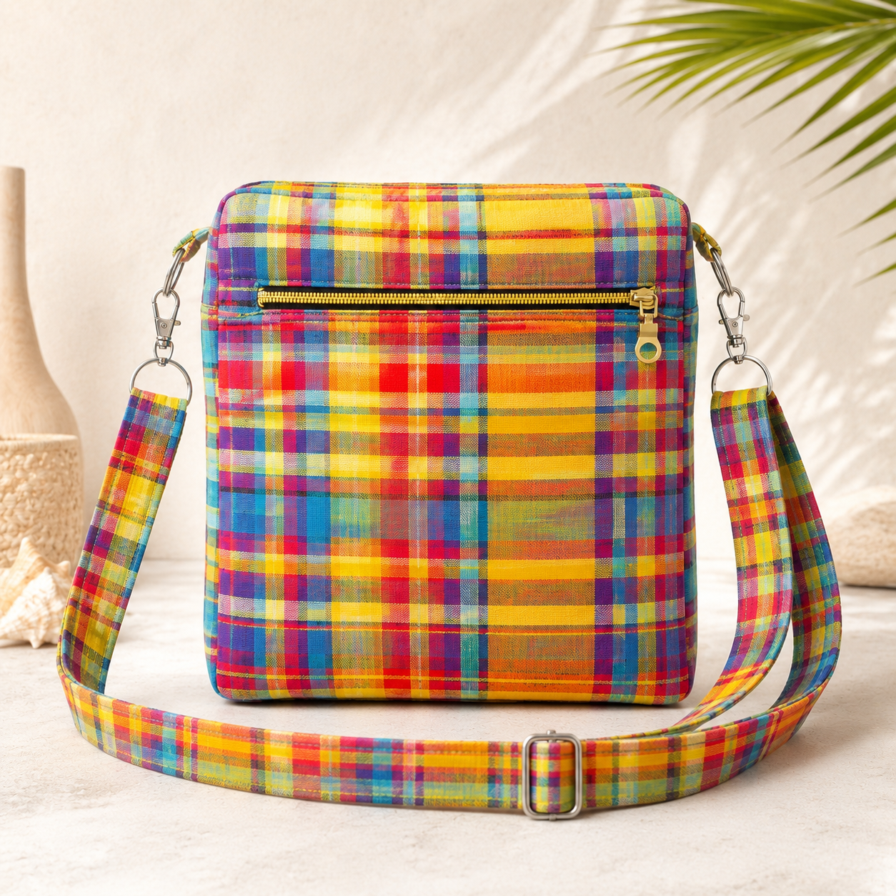 Sac bandoulière Madras personnalisable – Tissu au choix