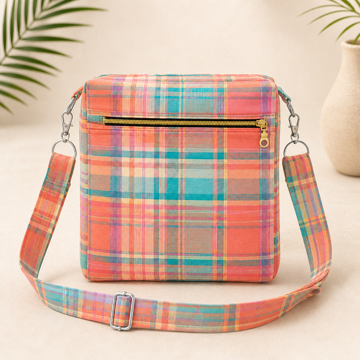 Sac bandoulière Madras personnalisable – Tissu au choix