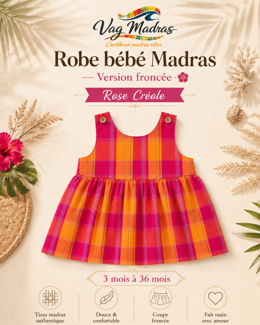 Robe froncée bébé madras – fait main