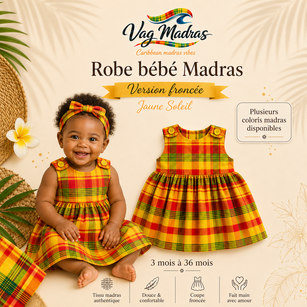 Robe froncée bébé madras – fait main