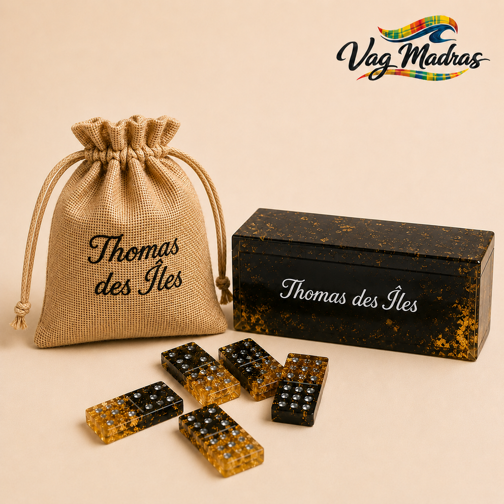 Jeu de dominos en résine Noir & Or – Édition Prestige