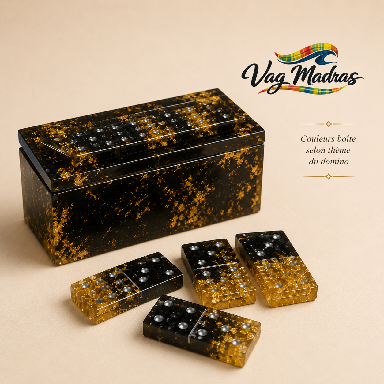 Jeu de dominos en résine Madras Martinique– Bleu Caraïbe