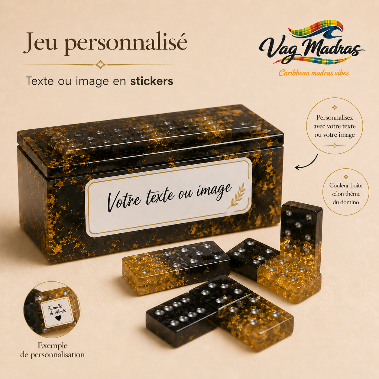 Jeu de dominos en résine Madras Holographique & Épais – Hibiscus