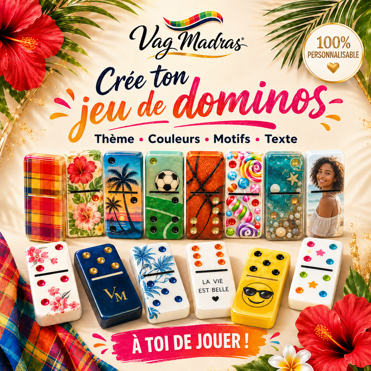 Jeu de dominos en résine personnalisable – Thème & couleurs au choix