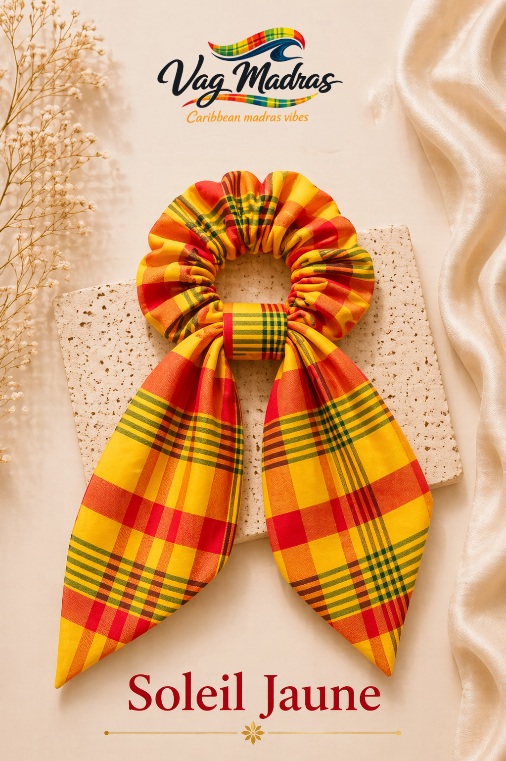 Foulchie madras Soleil Jaune – fait main