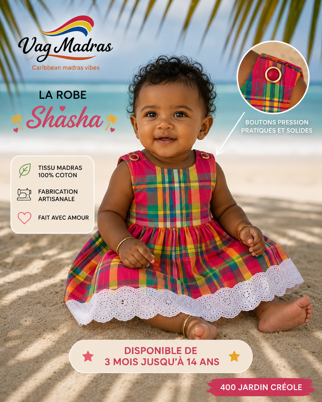 Robe Shasha madras & dentelle – fait main