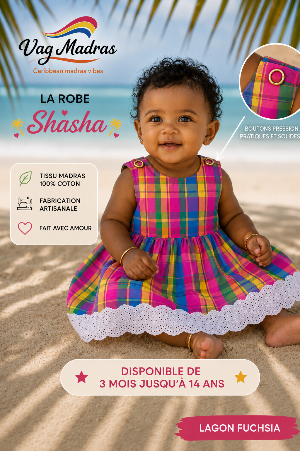 Robe Shasha madras & dentelle – fait main
