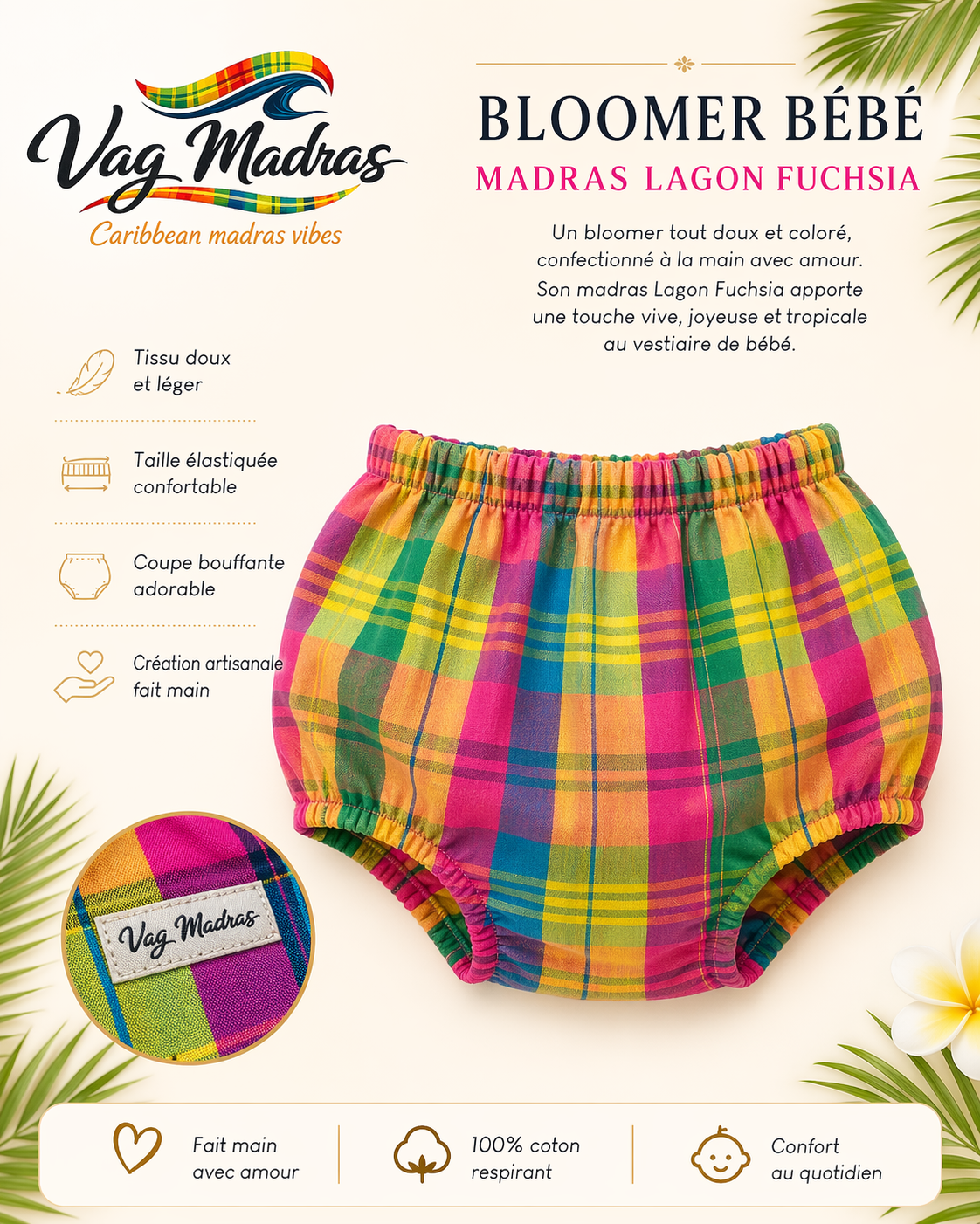 Bloomer bébé Lagon Fuchsia – fait main