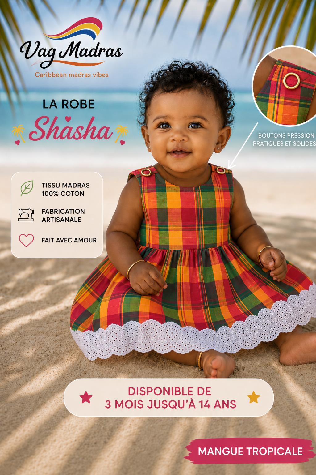 Robe Shasha madras & dentelle – fait main