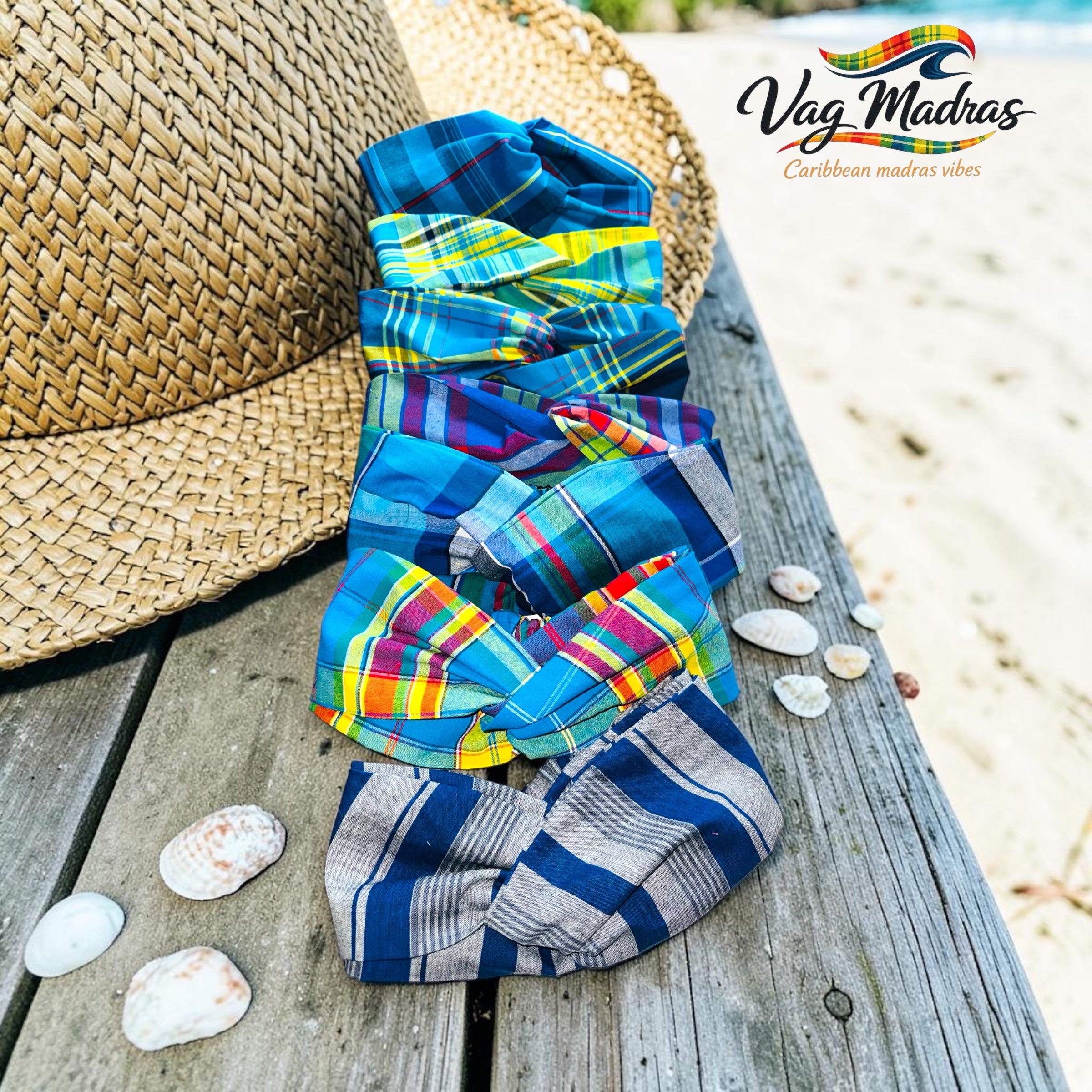 Headband madras bleu – fait main