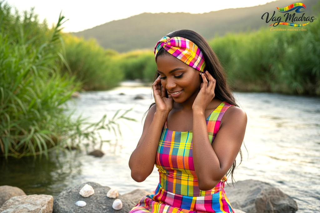 Headband madras rose – fait main