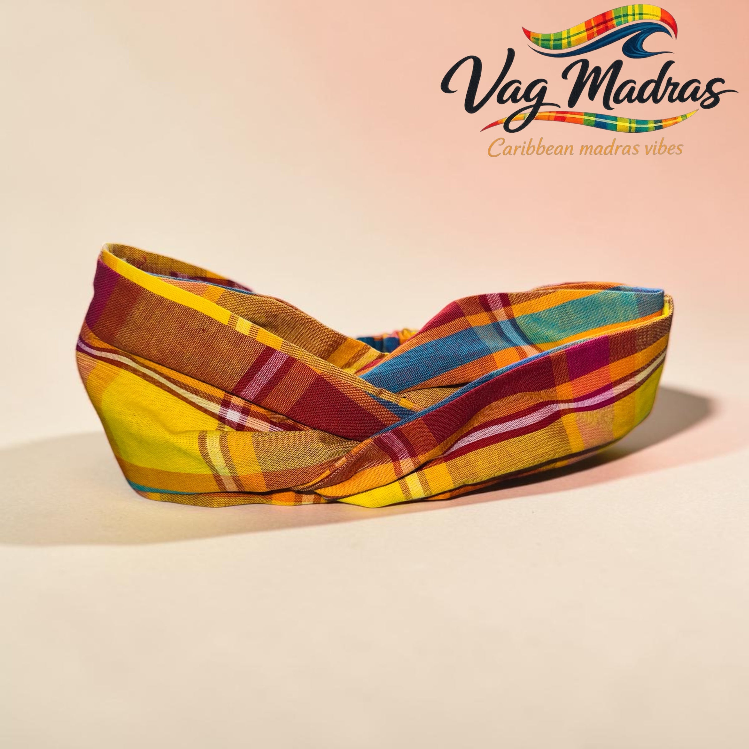 Headband madras jaune & rouge – fait main