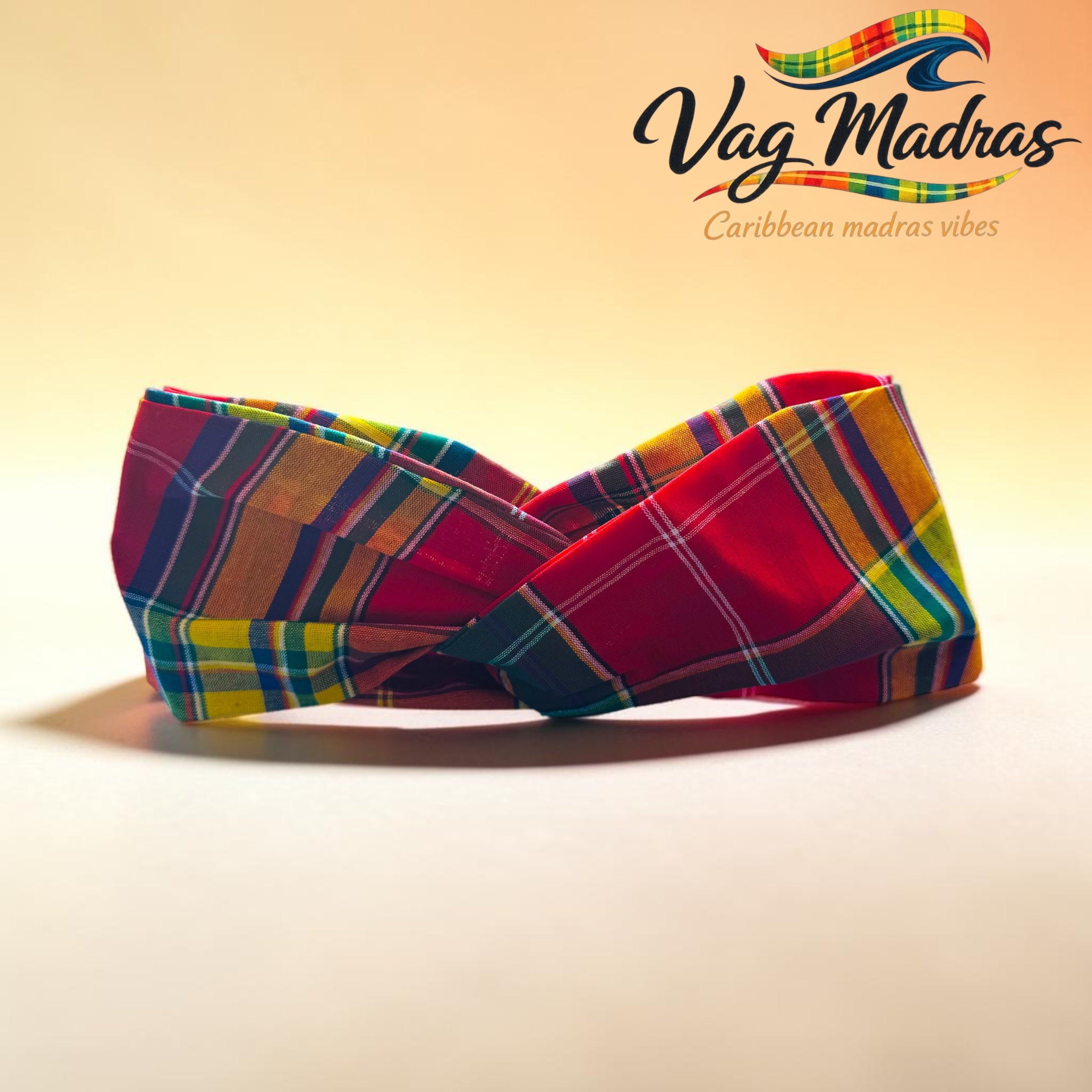 Headband madras jaune & rouge – fait main